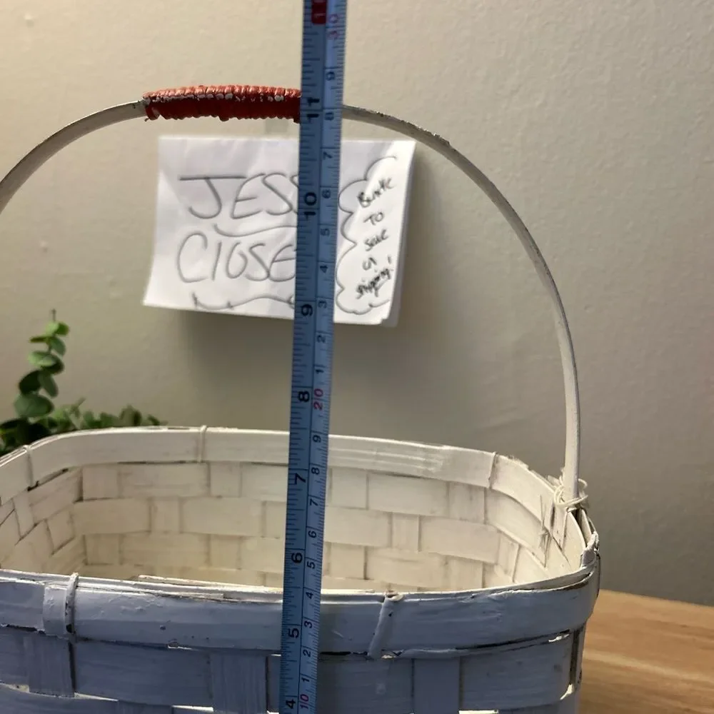 Vintage White Woven Noel Basket with Red Green Accents